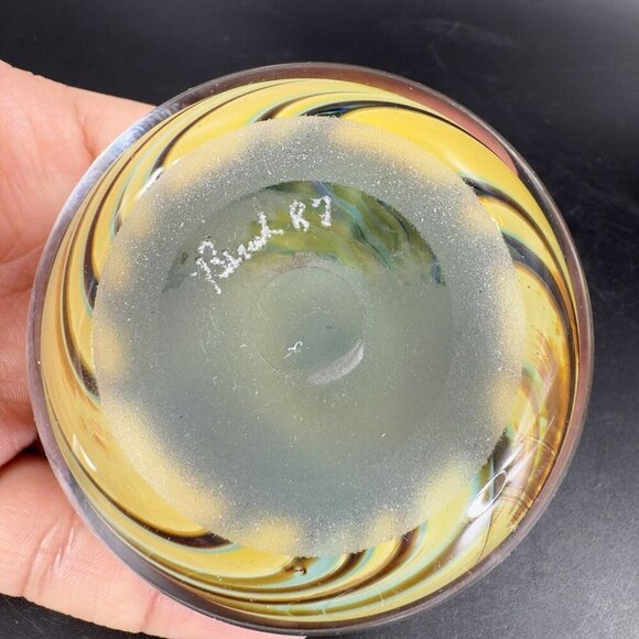 1987 Hand Blown Glass Paperweight Artist Signed Eye Small Bubbles Multicolor Vtg - Picture 9 of 16